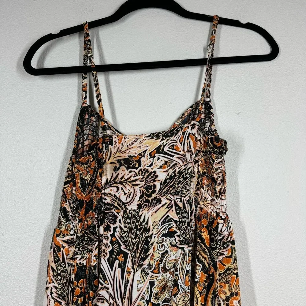 Free People Forever Yours Smocked Slip Maxi Dress Black Combo Floral XS